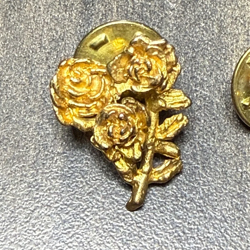 Ballou Floral Lapel Pins Gold Rose Bouquet Vintage‎ Made in USA Set